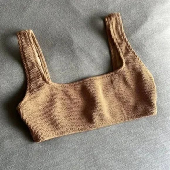 LIKE NEW ASOS Bec & Bridge Bombora Crinkle Bikini Top Caramel Nude - Picture 2 of 7